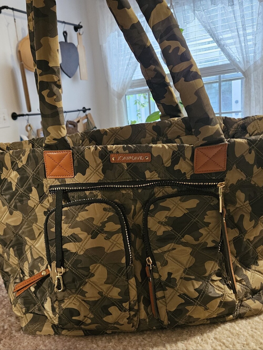 Joan & David Camo Quilted Duffel Bag - Green/Brown